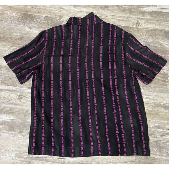 Homme + Femme Striped Logo Button Down Shirt Short Slv Black Purple Men’s Medium - Picture 2 of 4